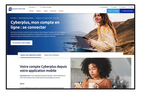 page d'accueil du site officiel de banque populaire vers cyberplus